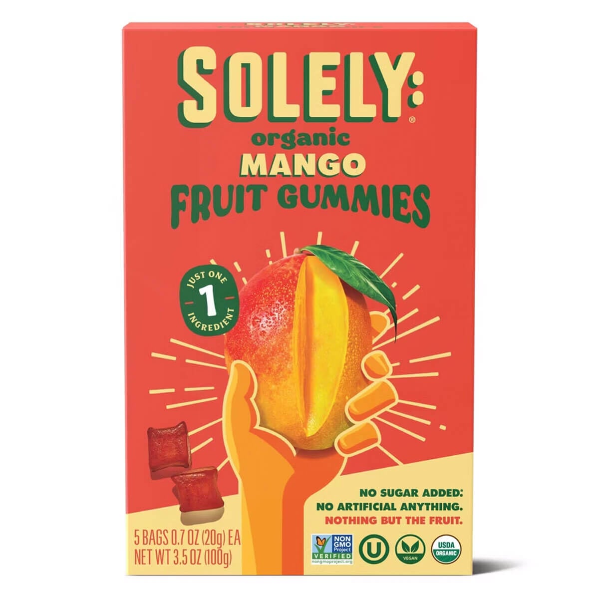 850023073006 Solely Organic Mango Fruit Gummies 3.5 OZ (5 Pouches) - Imagen 1