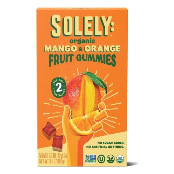 Organic Mango & Orange Fruit Gummies, Solely 3.5 OZ (5 Bolsas)