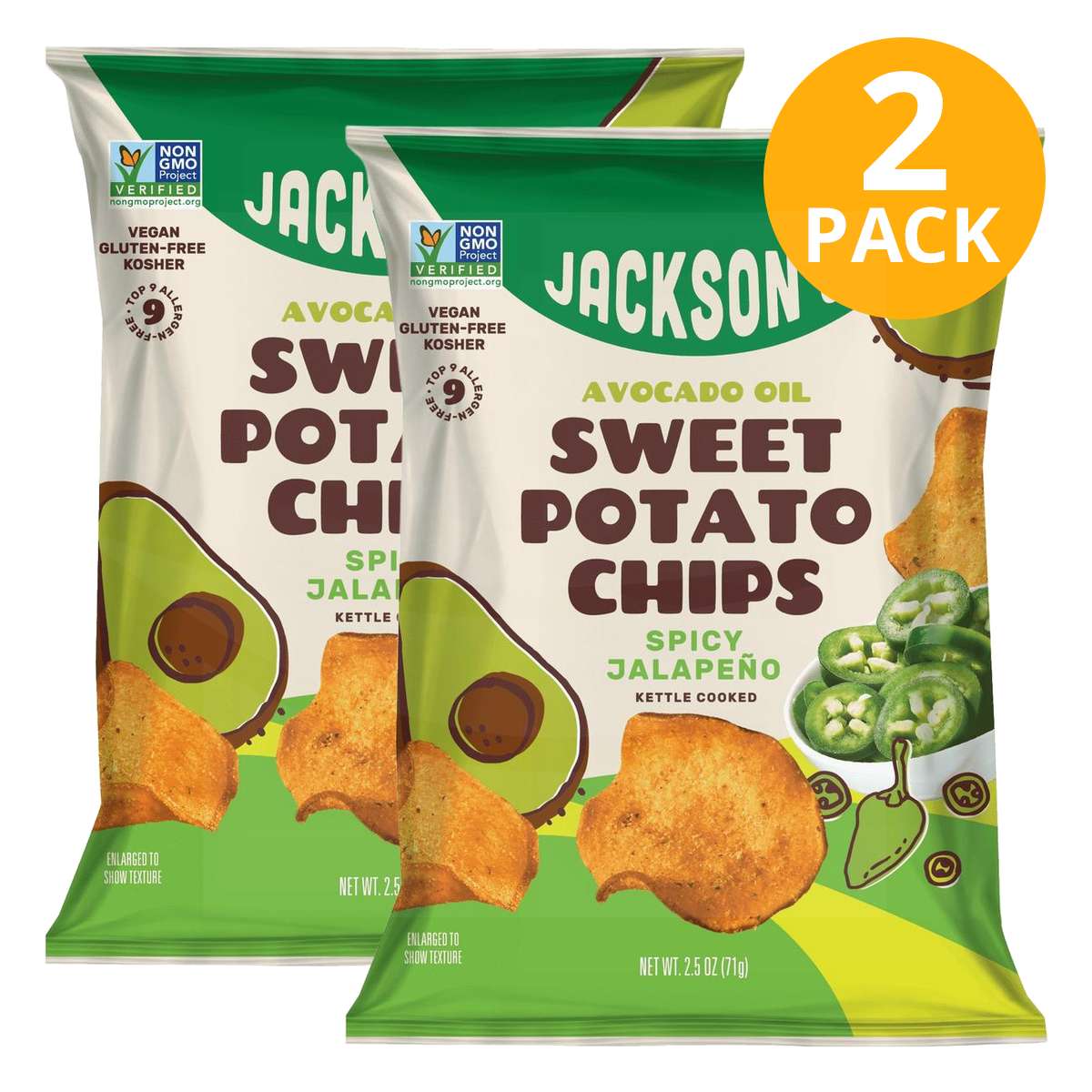 Jackson's Sweet Potato Chips Spicy Jalapeño, 2 Jackson's Sweet Potato Chips Spicy Jalapeño, 2.5 OZ (Pack de 2)