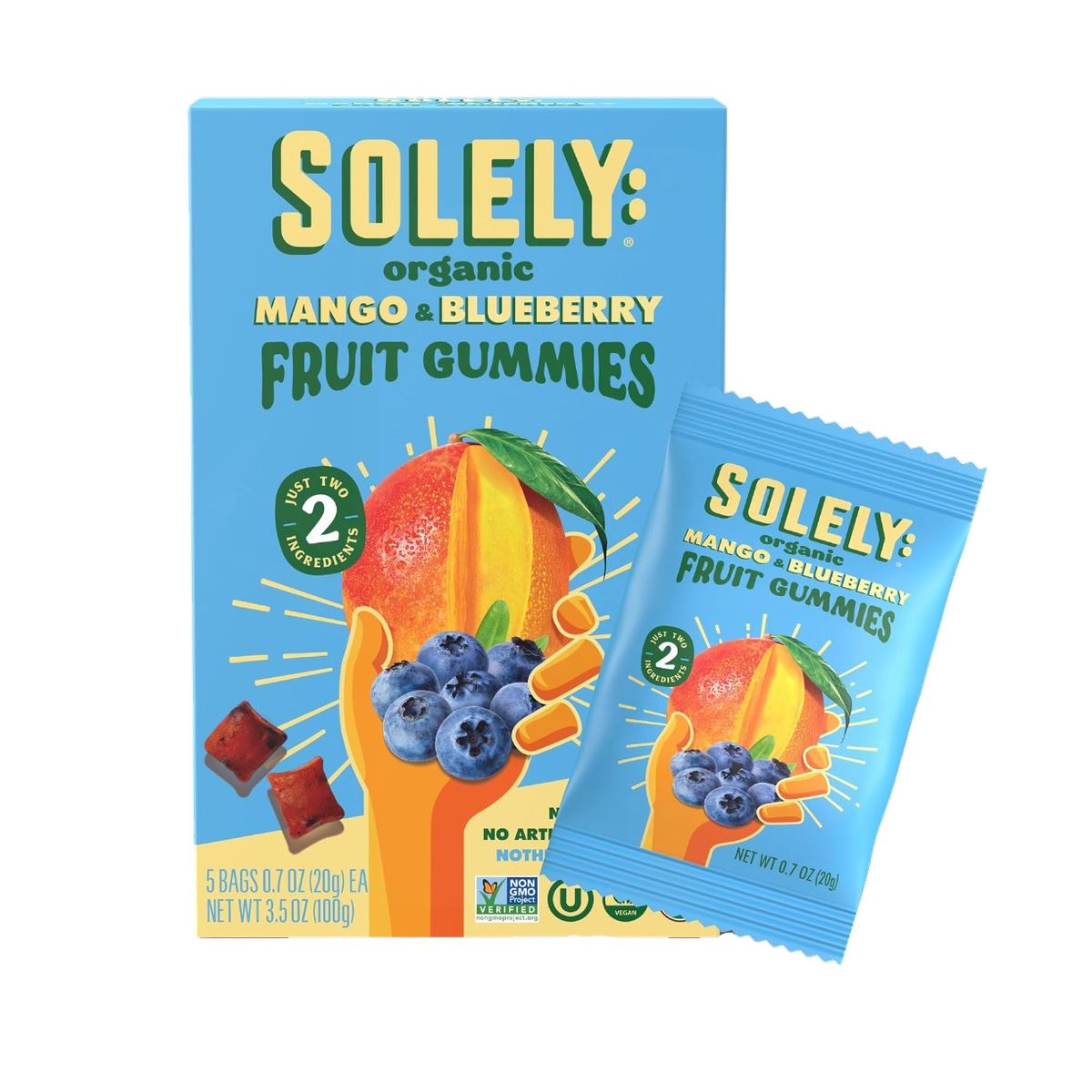 850052997243 Solely Organic Mango & Blueberry Fruit Gummies 3.5 OZ (5 Pouches) - Imagen 1