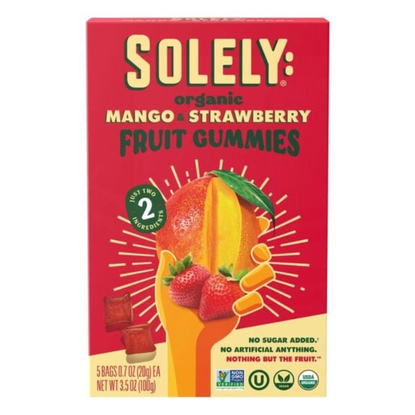 Organic Mango & Strawberry Fruit Gummies, Solely 3.5 OZ (5 Bolsas)