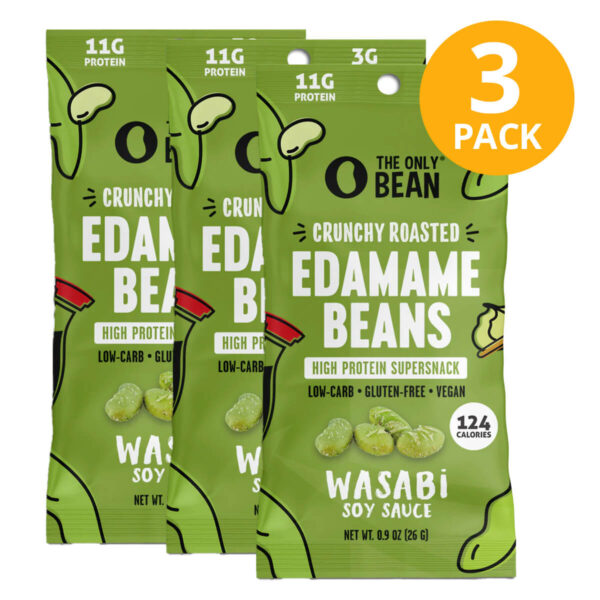Edamame Beans Crunchy Roasted, Wasabi Soy Sauce, The Only Bean, 0.9 OZ (Pack de 3)
