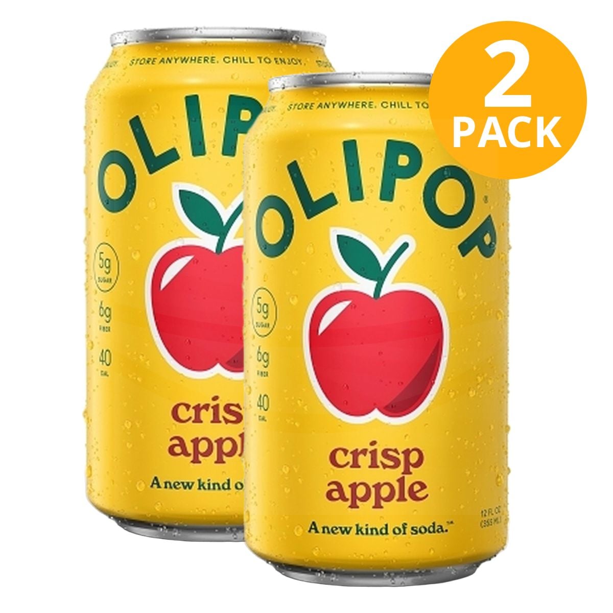 Olipop Crisp Apple, Soda Prebiótica, 12 OZ (Pack de 2)