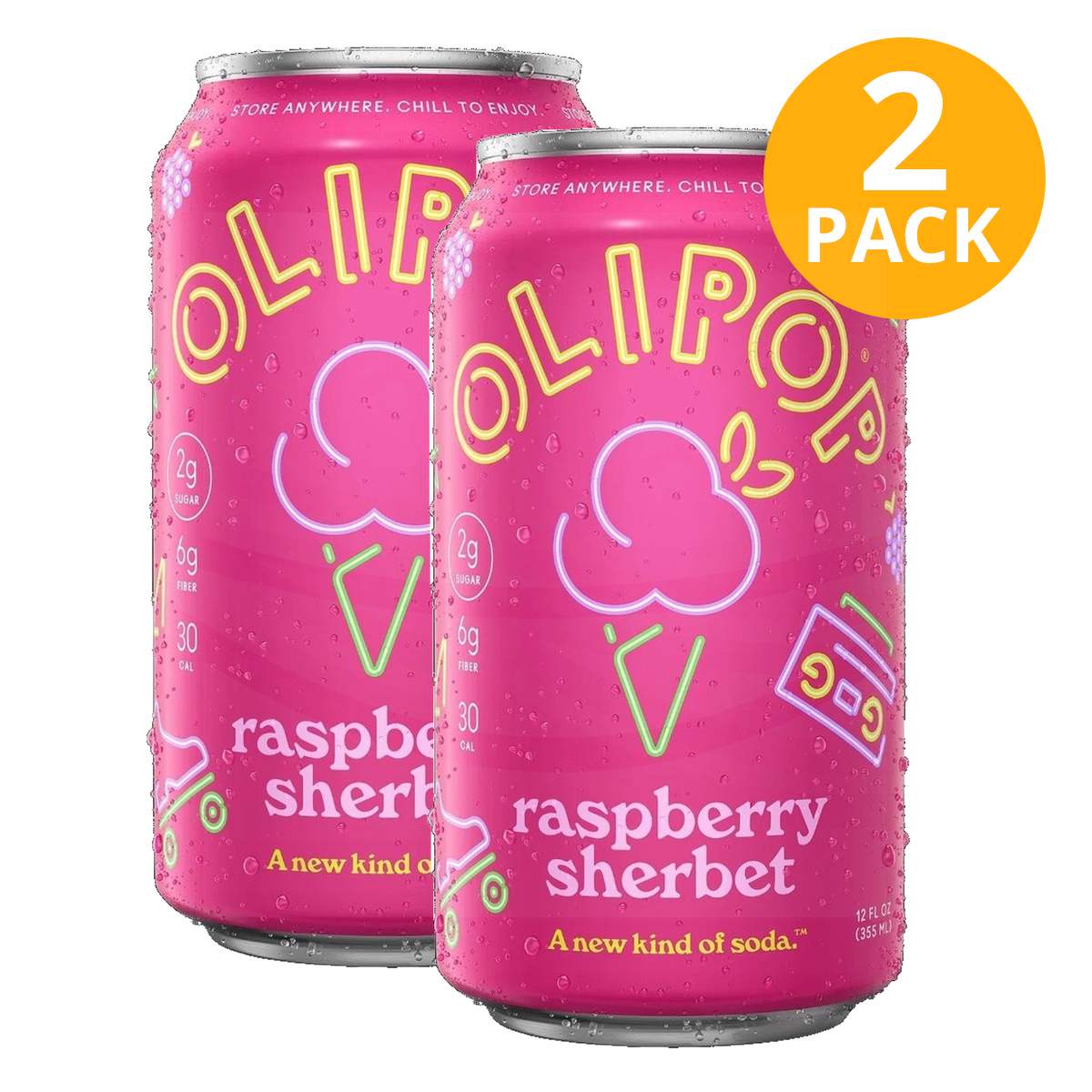 Olipop Raspberry Sherbet, Soda Prebiótica, 12 OZ (Pack de 2)