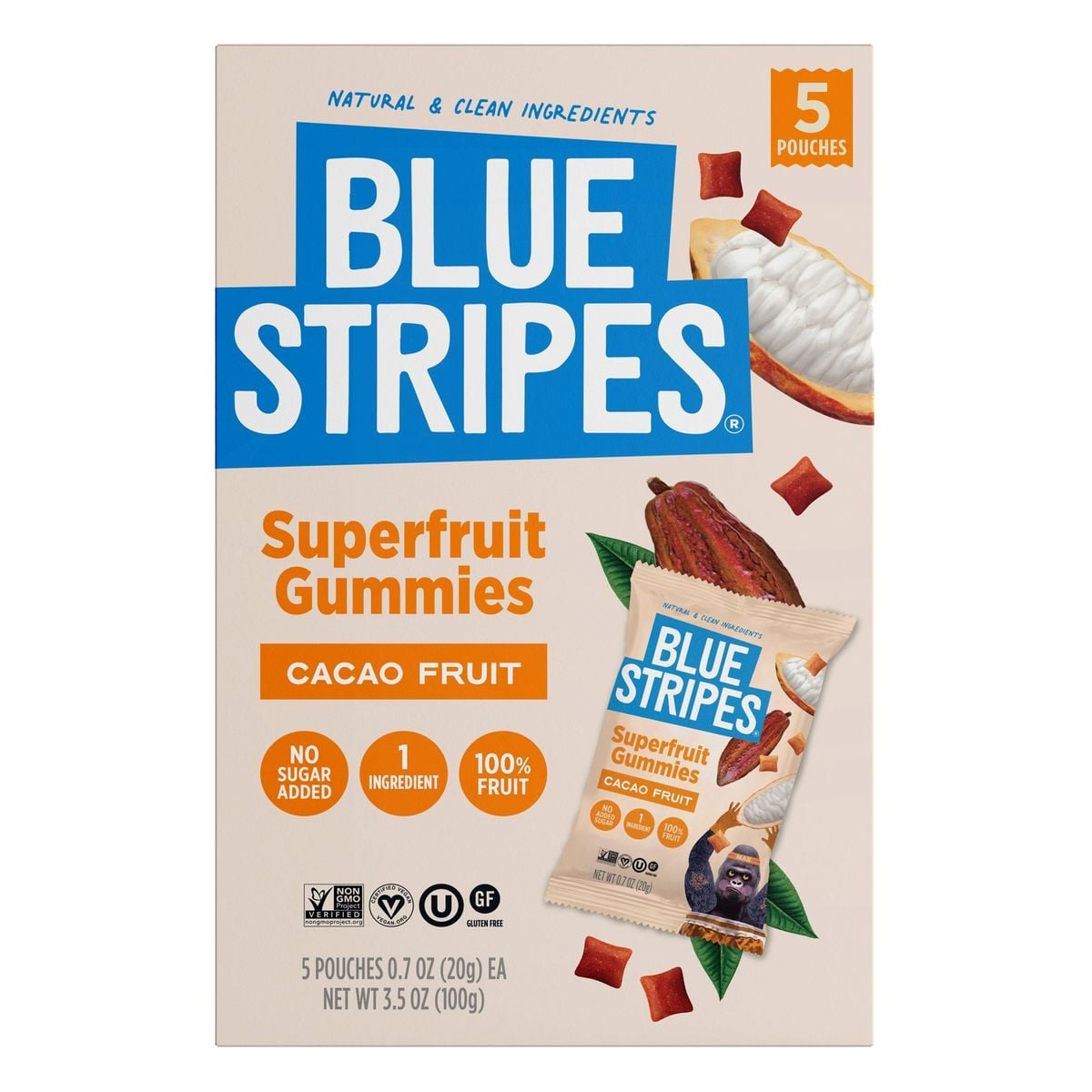 Blue Stripes Superfruit Gummies, Cacao, 3.5 OZ (5 Pouches)