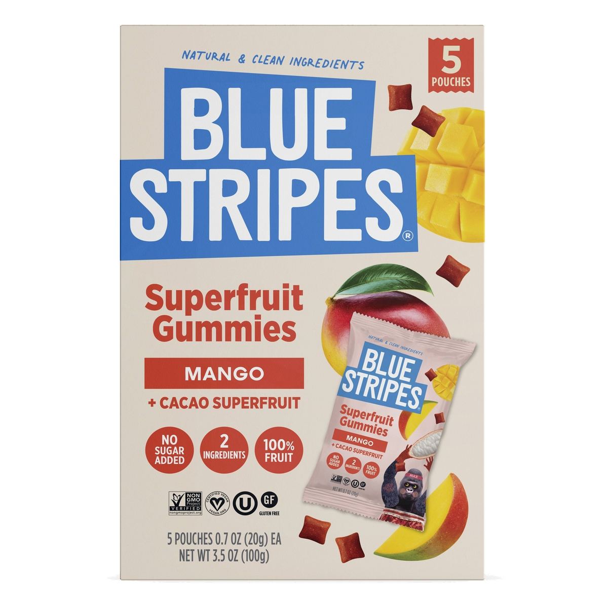 Blue Stripes Superfruit Gummies, Mango & Cacao, 3.5 OZ (5 Pouches)