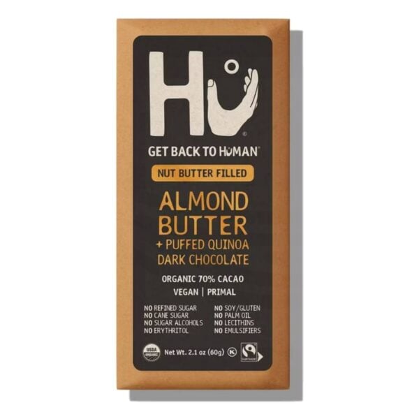 Hu Chocolate Bar, Almond Butter + Puffed Quinoa Dark Chocolate 70% Cacao 2.1 OZ