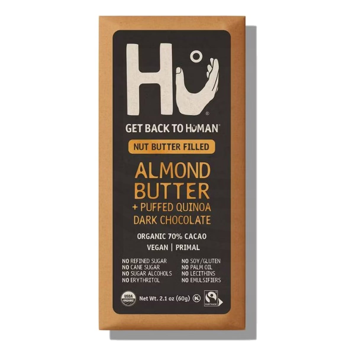 Hu Chocolate Bar, Almond Butter + Puffed Quinoa Dark Chocolate 70% Cacao 2 Hu Chocolate Bar, Almond Butter + Puffed Quinoa Dark Chocolate 70% Cacao 2.1 OZ
