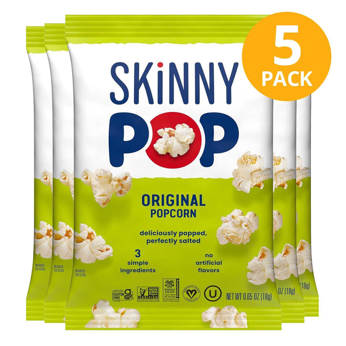 850251004018 Skinny Pop Popcorn, Original, 0.65 OZ (Pack de 5) - Imagen 1