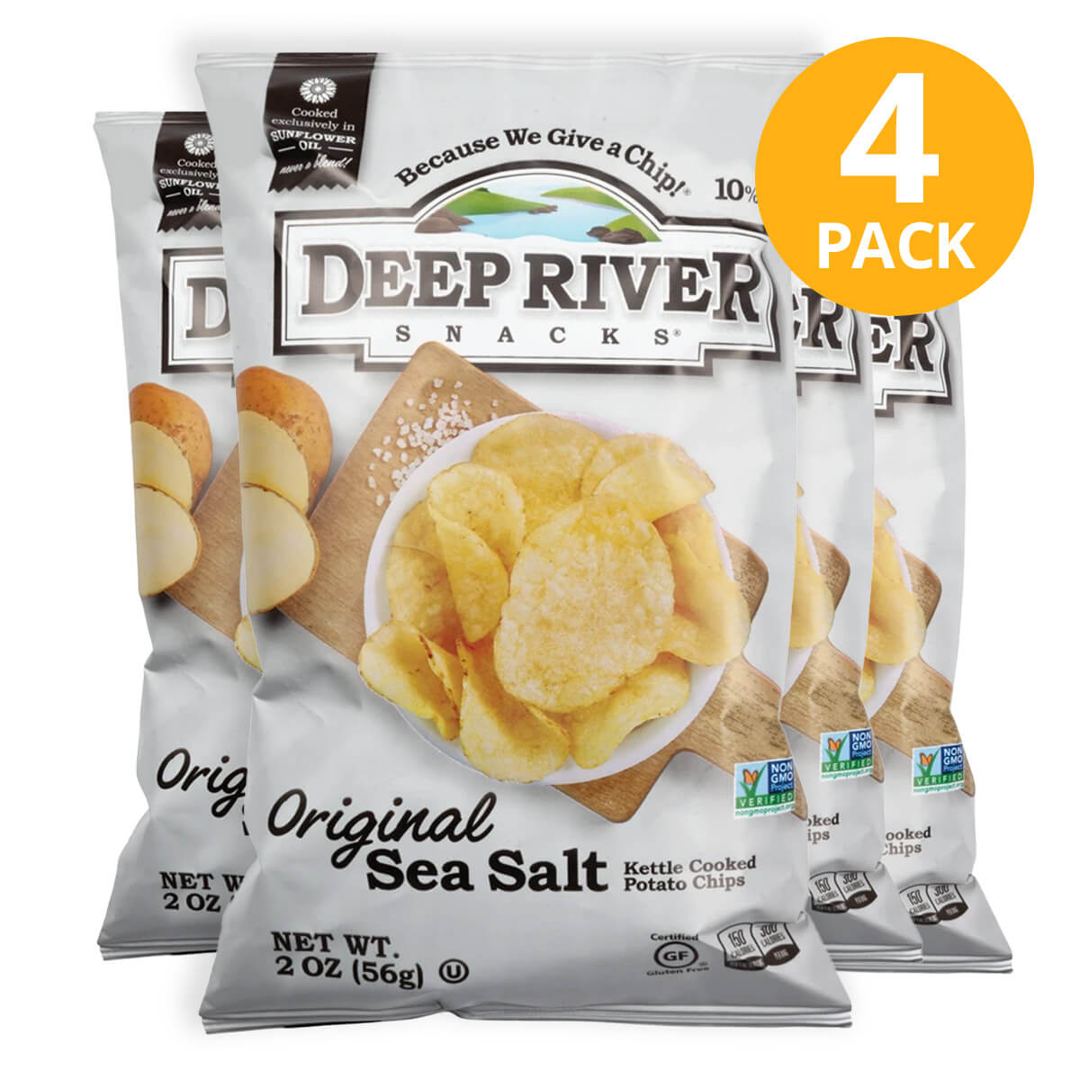 850668000405 Deep River Snacks, Original Sea Salt Kettle, 2 OZ (Pack de 4) - Imagen 1