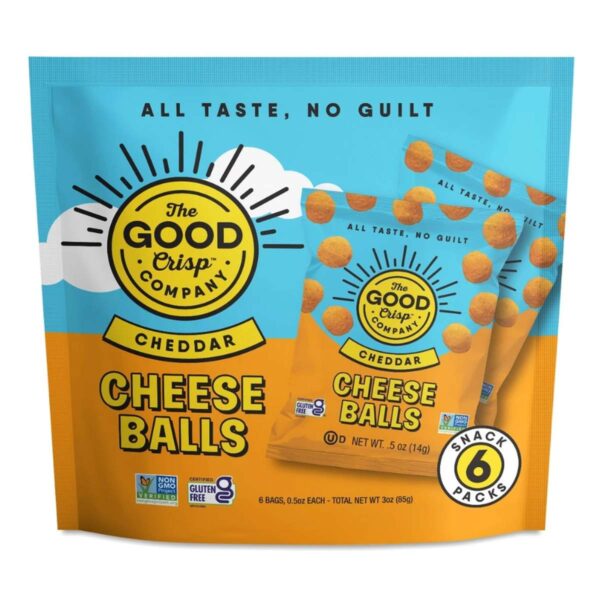 The Good Crisp Company, Cheese Balls Cheddar, 3 OZ, 6 Bolsitas