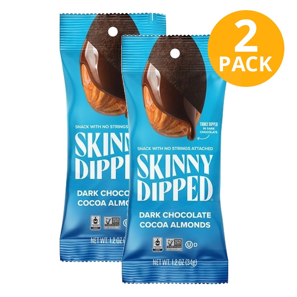 SkinnyDipped Dark Chocolate Cocoa Covered Almonds, 1 SkinnyDipped Dark Chocolate Cocoa Covered Almonds, 1.2 OZ (Pack de 2)