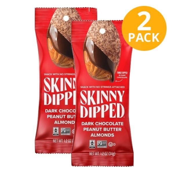 SkinnyDipped Dark Chocolate Peanut Butter Covered Almonds, 1.2 OZ (Pack de 2)