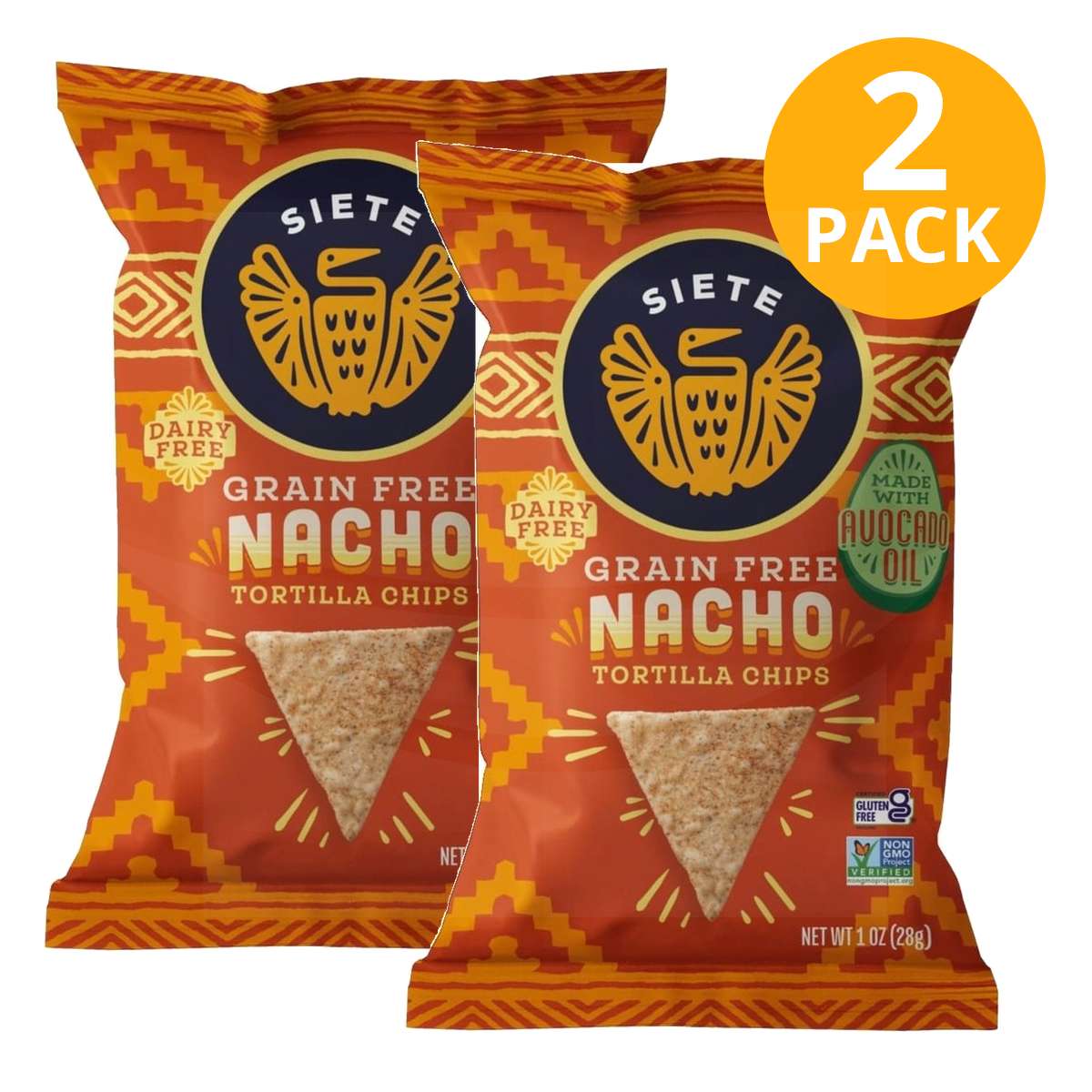 Siete Nacho, Tortilla Chips, 1 OZ (Pack de 2) 1 Siete Nacho, Tortilla Chips, 1 OZ (Pack de 2)