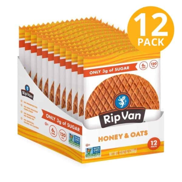 Rip Van Wafels, Honey & Oats, Low Sugar, 1.16 OZ (Pack de 12)