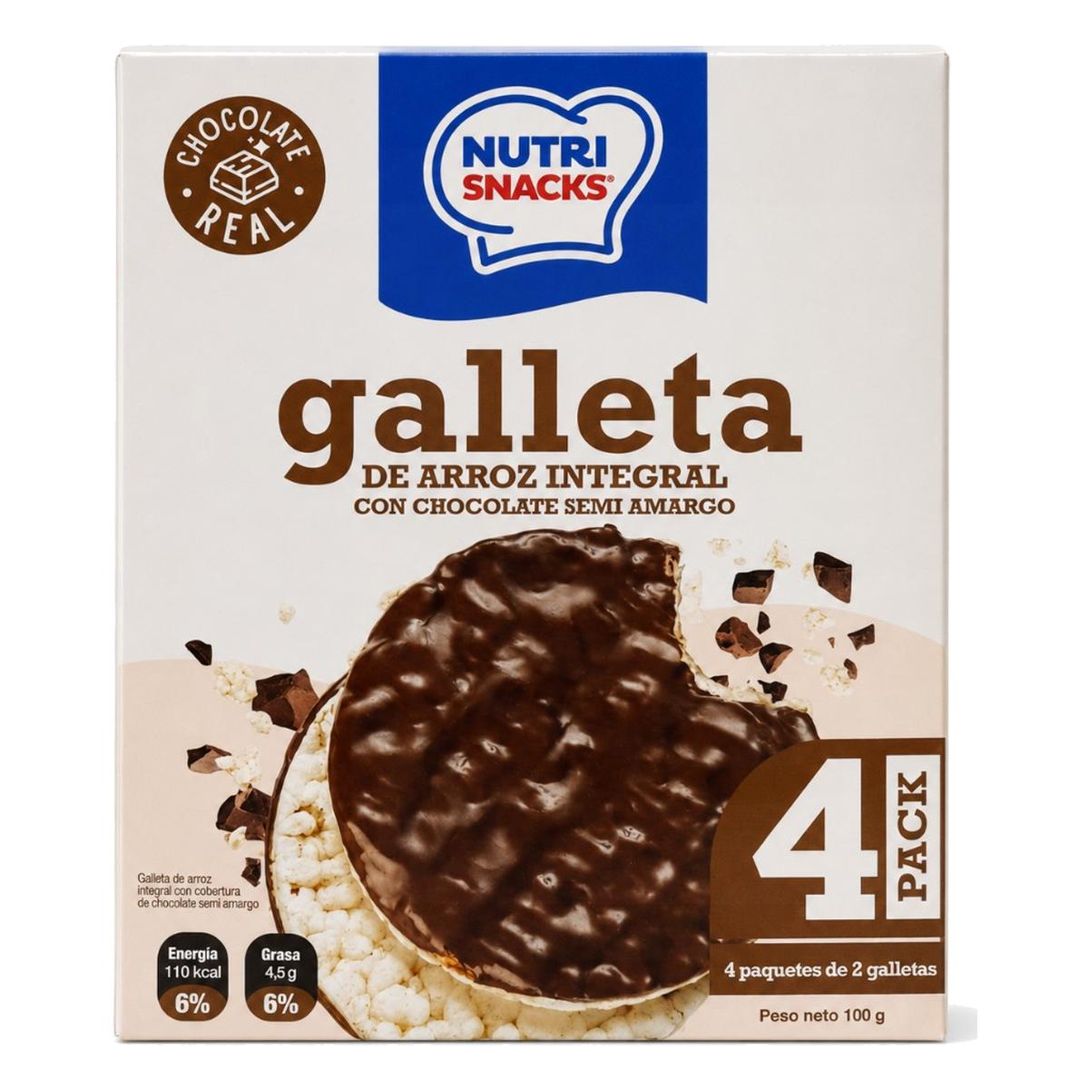 Nutri Snacks Galleta de Arroz Integral Chocolate Semi Amargo, 100 gr (Pack de 4) 1 Nutri Snacks Galleta de Arroz Integral Chocolate Semi Amargo, 100 gr (Pack de 4)