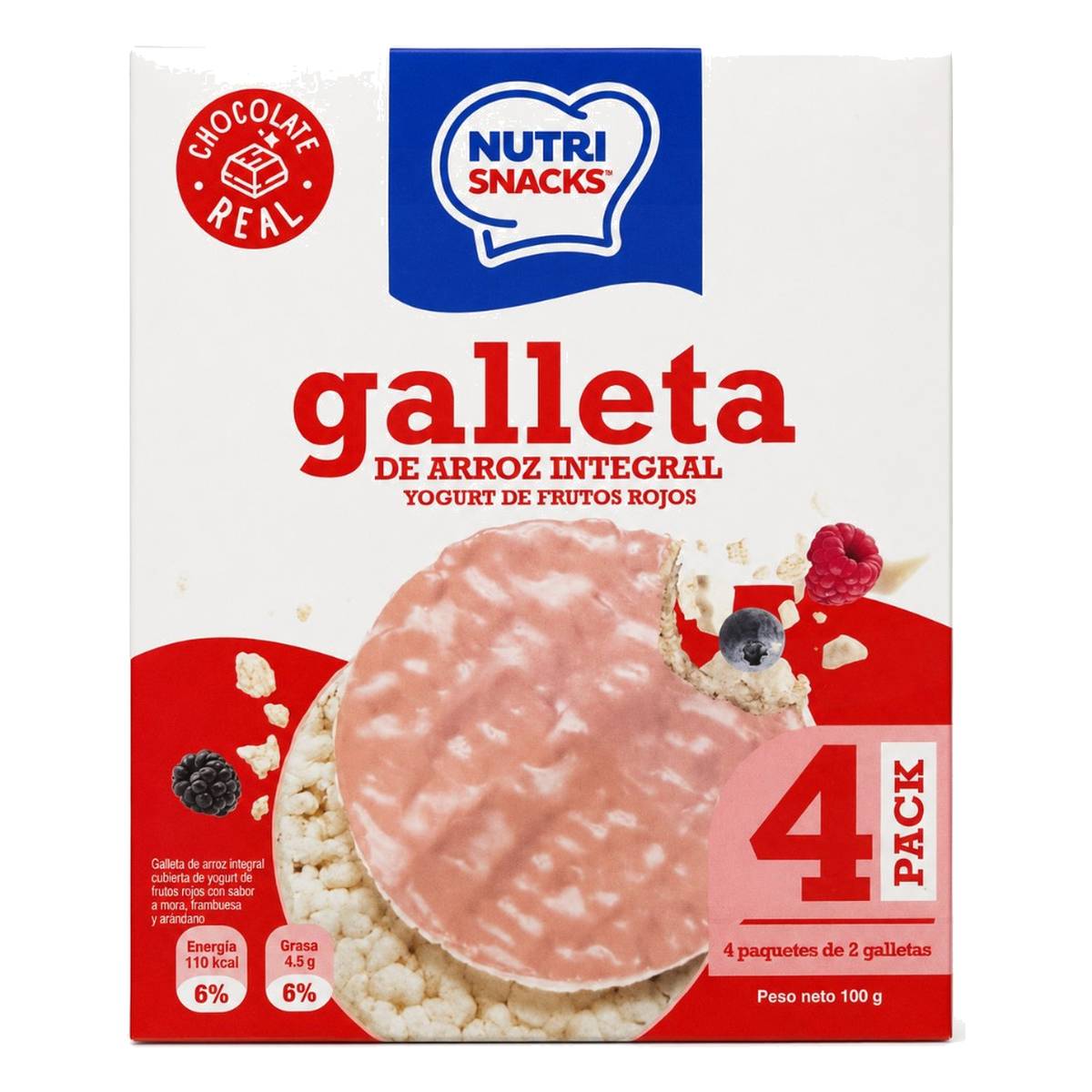 Nutri Snacks Galleta de Arroz Integral Yogurt de Frutos Rojos, 100 gr (Pack de 4) 1 Nutri Snacks Galleta de Arroz Integral Yogurt de Frutos Rojos, 100 gr (Pack de 4)