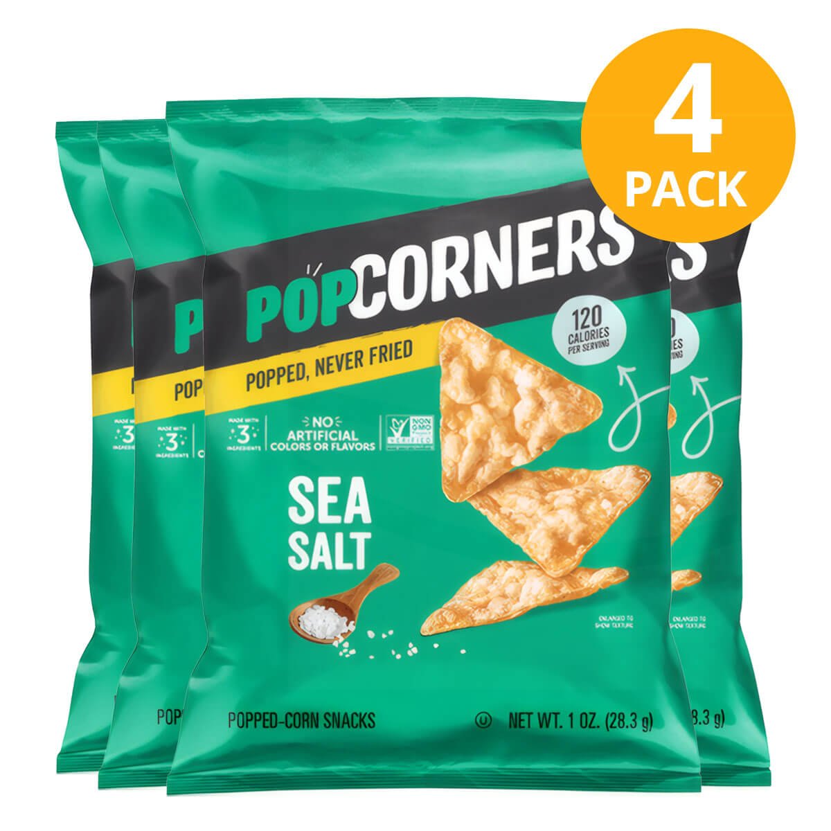 893594002068 PopCorners Sea Salt, Popped Corn Snacks, 1 OZ (Pack de 4) - Imagen 1