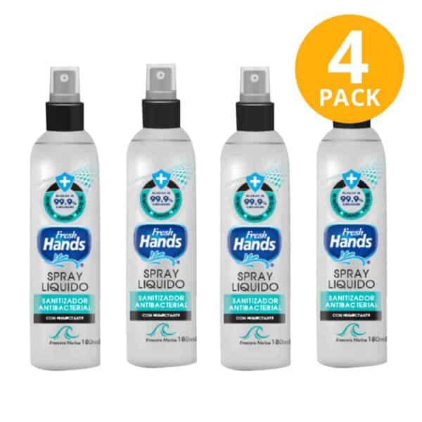 Fresh Hands Spray Líquido Antibacterial, 180 ml (Pack de 4)