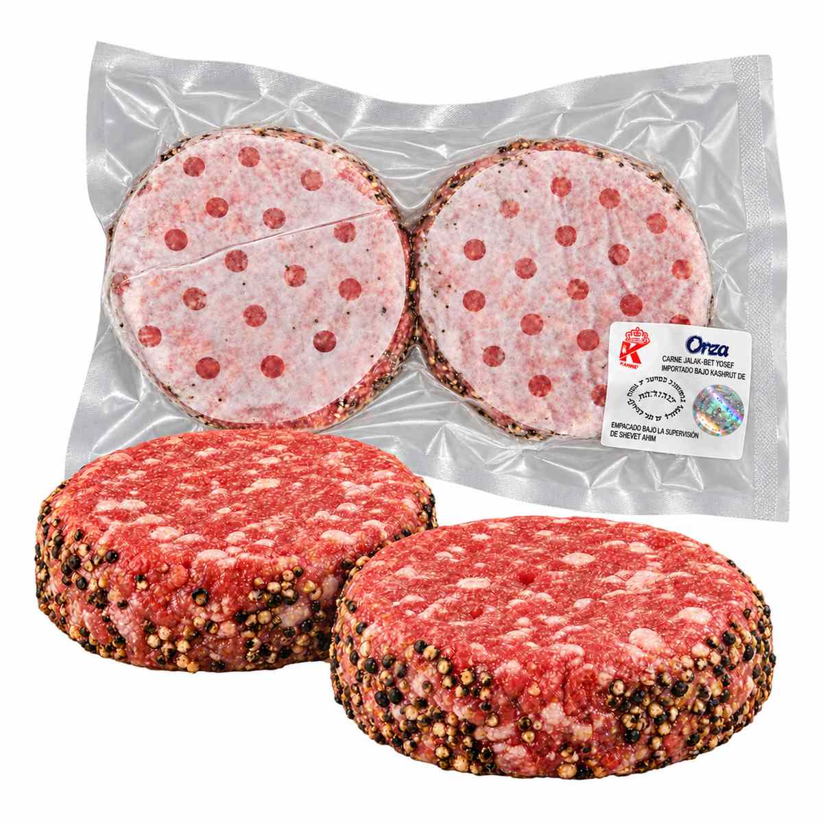 Onza Premium Burger Pepper, Hamburguesas Kosher de Res 100% Importada, 2 Unidades