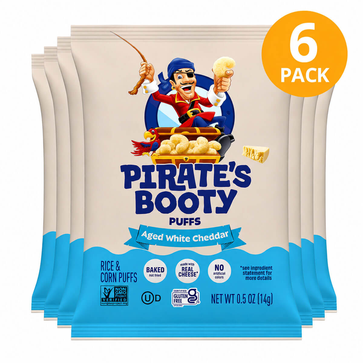 pb22 Pirate’s Booty, Aged White Cheddar 0.5 OZ (Pack de 6) - Imagen 1