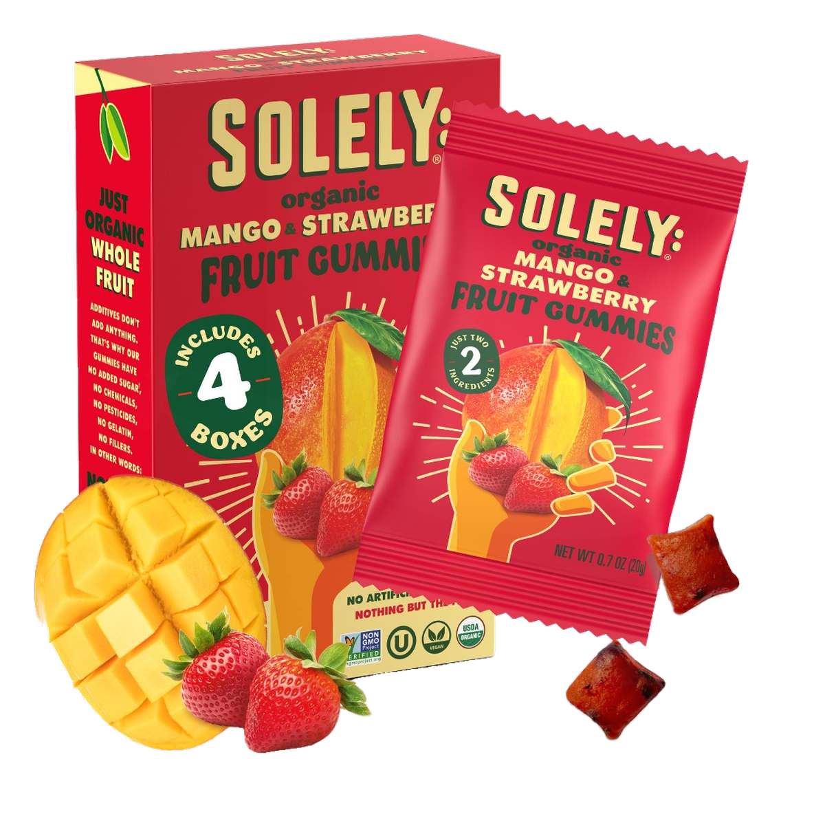 Solely Organic Mango & Strawberry Fruit Gummies 3.5 OZ (5 Pouches)