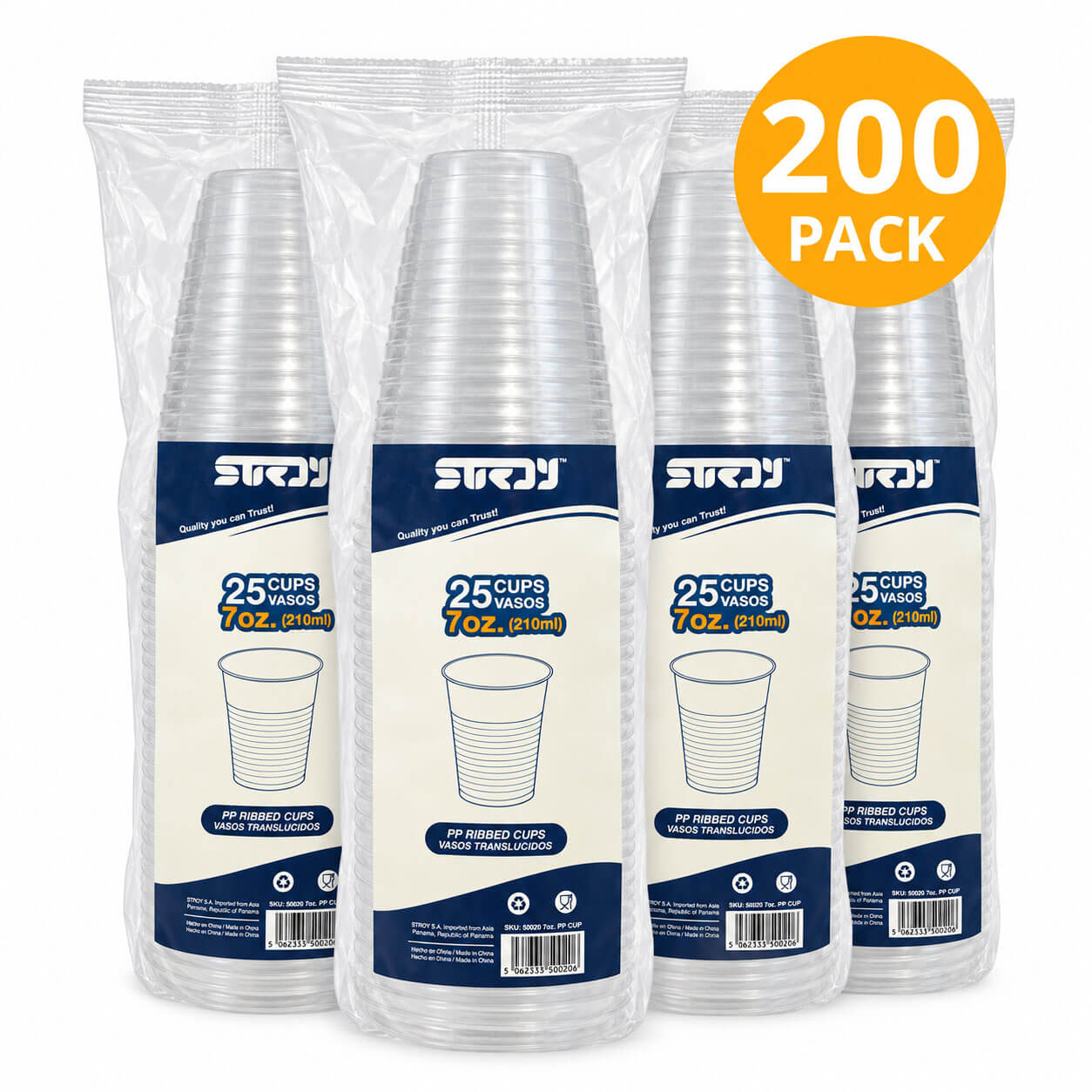 vaostr Vasos Plásticos Translúcidos, 200 Unidades, 7 OZ (Pack de 4 x 50) - Imagen 1